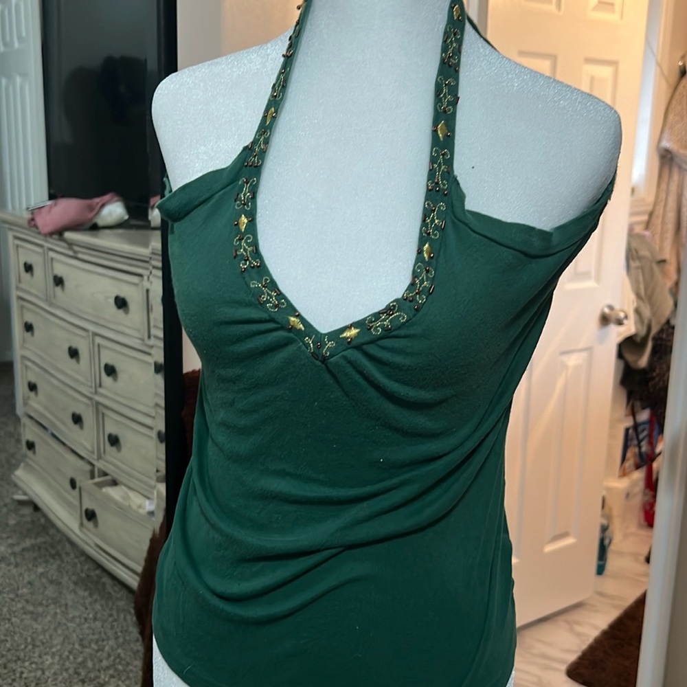 One Step green tank razor back with bead design